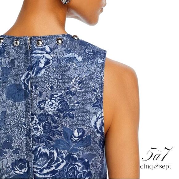 Cinq à Sept **NWT** Maia Studded Crop Top in Indigo Blue Floral - Picture 5 of 9